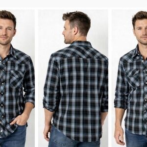 Men's Black and Blue Plaid Shirt